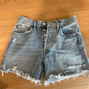 Agolde Parker Long High-Rise Distressed Denim Shorts Swampmeet 24